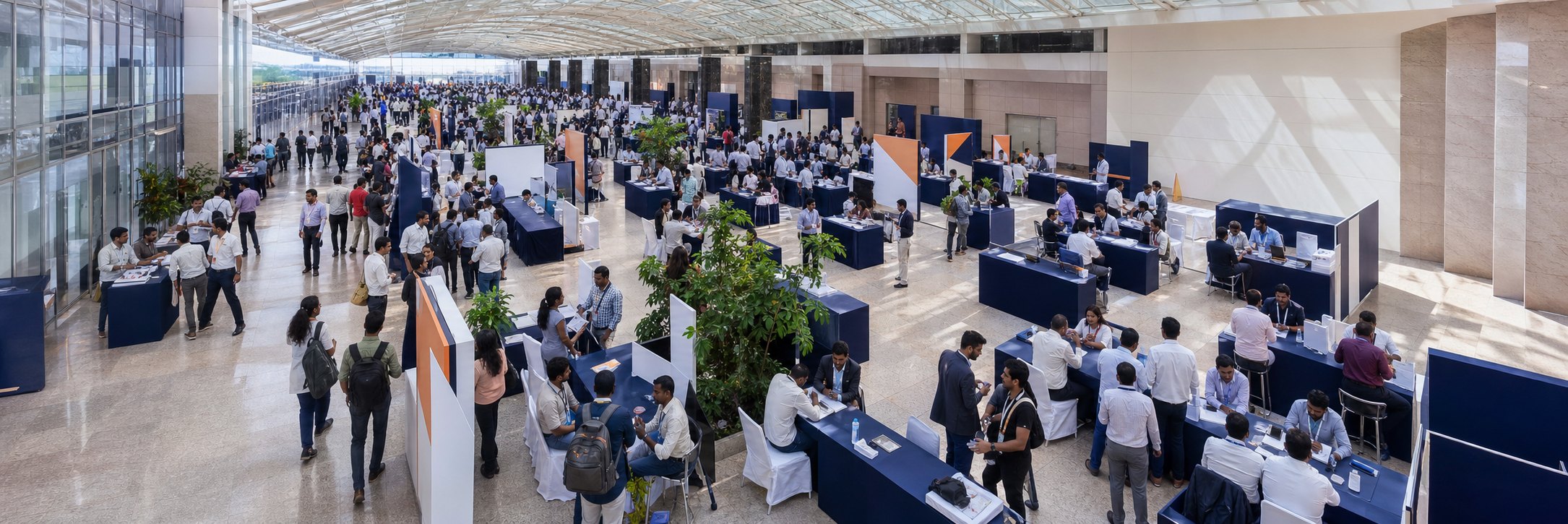 The summit hall — startup booths and funding desks